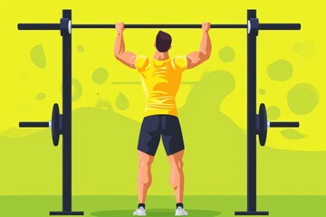 Fototapeta premium A person performing pull-up exercises on a horizontal bar, suitable for fitness or sports illustrations