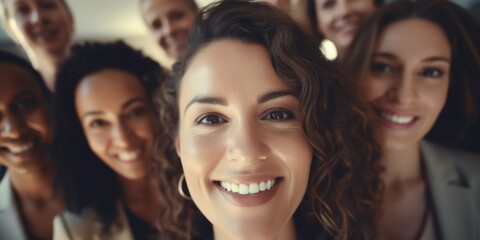 Obraz premium A group of women standing next to each other in various poses and expressions