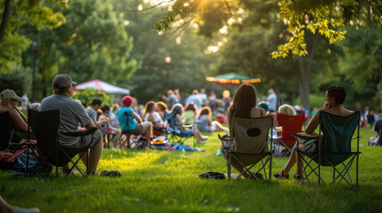 City residents attending an outdoor concert in a park