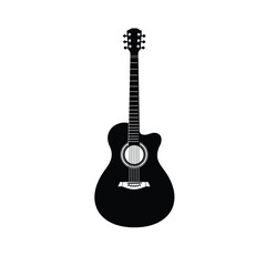 Fototapeta premium Stringed musical instrument logo illustration, acoustic guitar silhouette suitable for music stores and communities