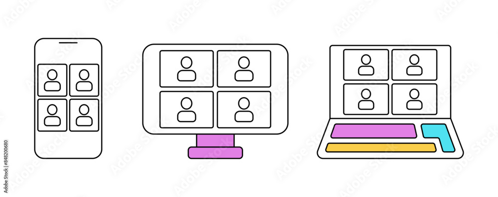 Poster video conference user interface, video meeting call window overlay. modern ui template for 4 users. 