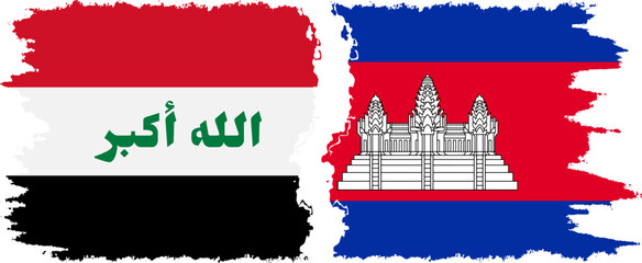 Obraz premium Cambodia and Iraq grunge flags connection vector
