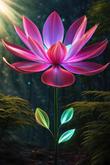 Fototapeta premium Generative AI beautiful fantasy flower plant with glowing light, luminous and realistic flowers. Each petal emits a mesmerizing, enchanting flower atmosphere magical floral, Gorgeous mystical Floral
