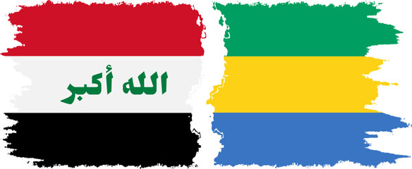 Gabon and Iraq grunge flags connection vector