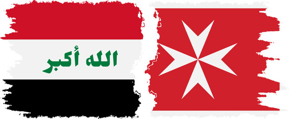 Malta and Iraq grunge flags connection vector