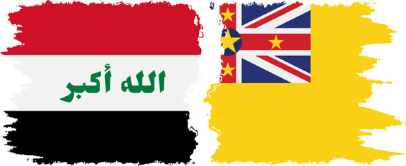 Niue and Iraq grunge flags connection vector