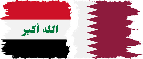 Qatar and Iraq grunge flags connection vector
