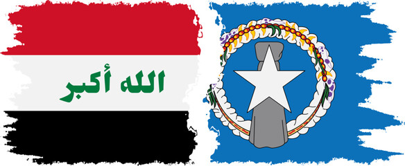 Northern Mariana Islands and Iraq grunge flags connection vector