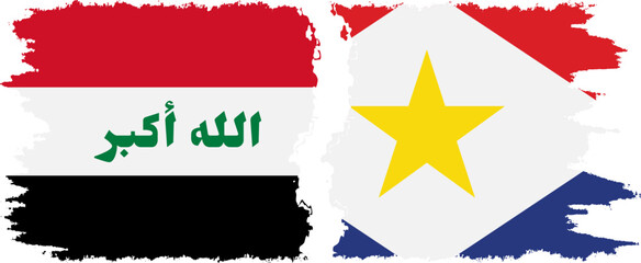Saba and Iraq grunge flags connection vector