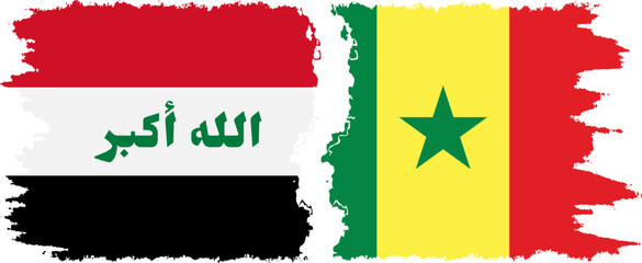 Senegal and Iraq grunge flags connection vector