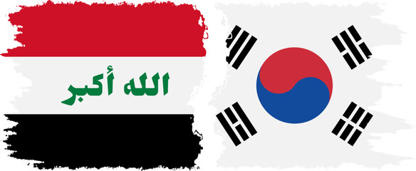South Korea and Iraq grunge flags connection vector