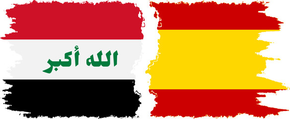 Spain and Iraq grunge flags connection vector