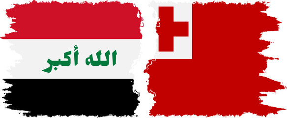 Tonga and Iraq grunge flags connection vector