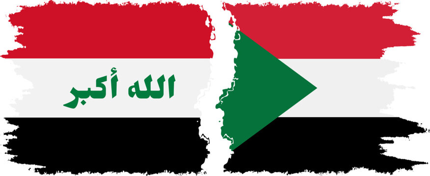 Sudan and Iraq grunge flags connection vector