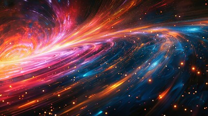 Abstract galaxy spiral art with colorful streaks and stars