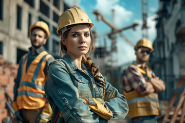 Fototapeta premium Various industry sectors with dedicated workers, showcasing diverse environments from factories to construction sites and technology hubs.