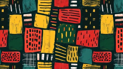 abstract kwanzaa black history month juneteenth seamless pattern hand drawn horizontal lines and bricks in traditional african colors vector ethnic background
