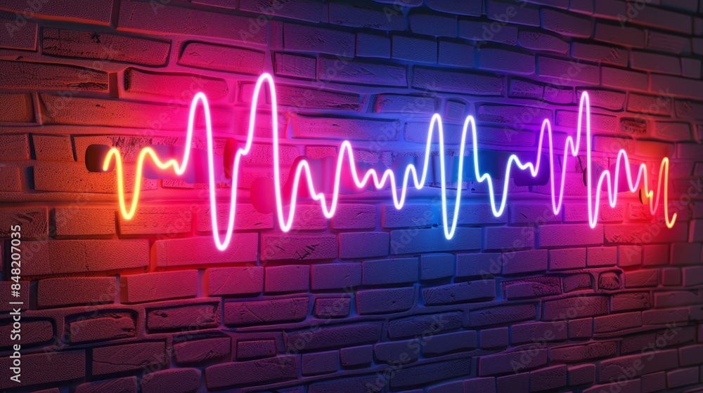 Poster a neon sign with a colorful wave that is pulsing and glowing