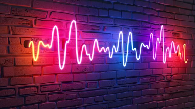 A neon sign with a colorful wave that is pulsing and glowing