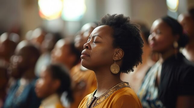 christian believers singing hymns during church service spiritual worship practices candid photography