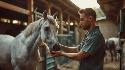 The veterinarian with white horse