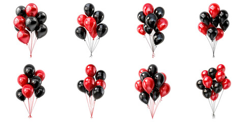 Set of Shiny Red And Black Balloons For Black Friday isolated on transparent png background. Generative ai