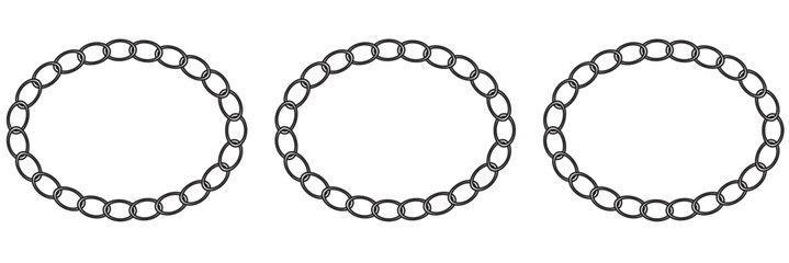 Vector illustration of chain pattern set of braided ropes in black and white color