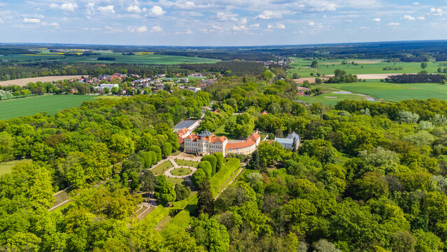 Pałac w Rogalinie - widok z drona. 