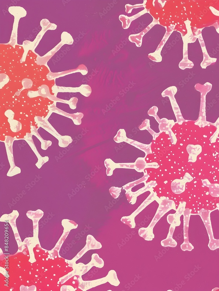 Aufkleber microscopic view of a viral infection displaying detailed cellular structures and spiked pathogens