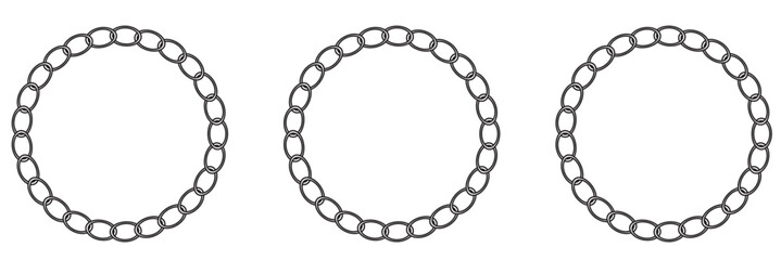 Vector illustration of chain pattern set of braided ropes in black and white color