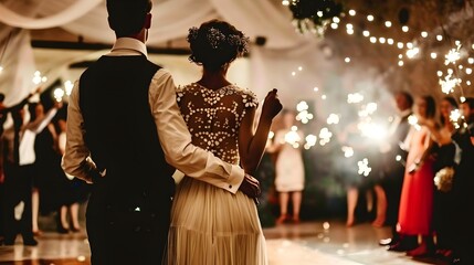 Glowing Embrace Couple s Mesmerizing First Dance at Elegant Wedding