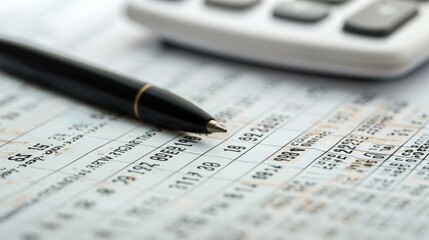 The pen on financial spreadsheet