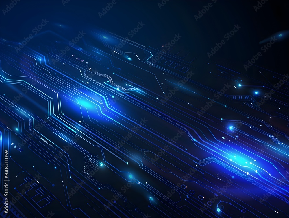 Poster sleek and futuristic blue digital technology background with glowing circuit board patterns