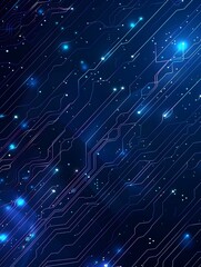 Striking Digital Technology Background with Glowing Circuit Board Patterns and Luminous Effects