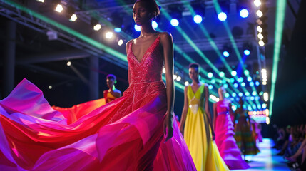 Fashion show with models walking the runway