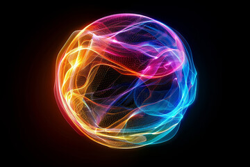 Obraz premium Glowing holographic globe with vibrant colors against a dark background, depicting modern digital art