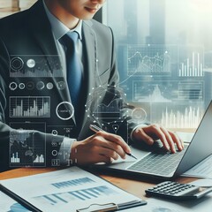 Businessman analytics and financial Business finances and accounting concept.