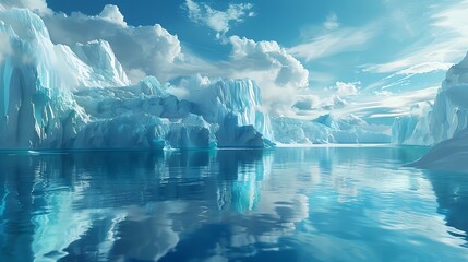 Melting glaciers and ice caps, representing the impact of global warming on polar regions