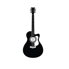 Obraz premium Stringed musical instrument logo illustration, acoustic guitar silhouette suitable for music stores and communities