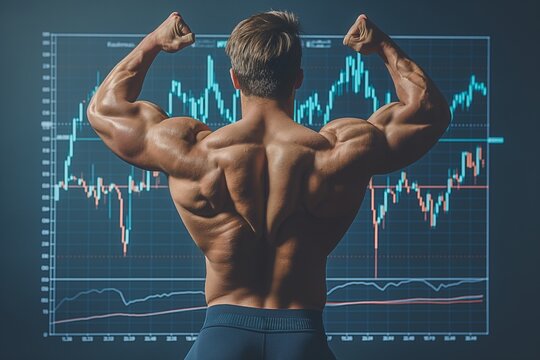 Muscular man flexing back muscles