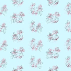 Seamless floral pattern with magnolies in watercolor style. Hand drawn watercolor illustration, pattern on color background. For card, packing, clothes and other DIY.