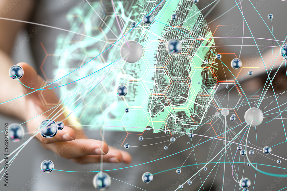 Aufkleber Neural network concept. Connected cells with links.