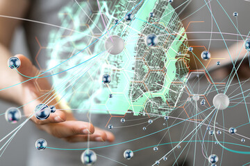 Neural network concept. Connected cells with links.