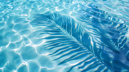 Tropical leaf shadow on water surface Shadow of palm leaves on clear blue water abstract background concept banner Wallpaper summer vacation at the beach