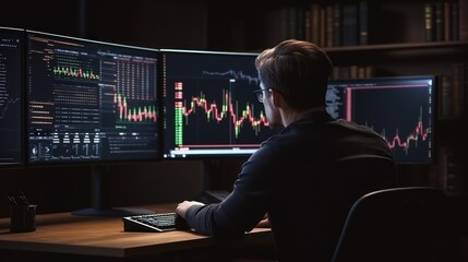 Fototapeta premium A trader concentrate focusing on computer screen in work.