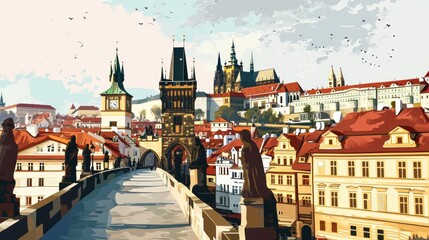 Fototapeta premium Artistic illustration of Prague city. Czech Republic in Europe.