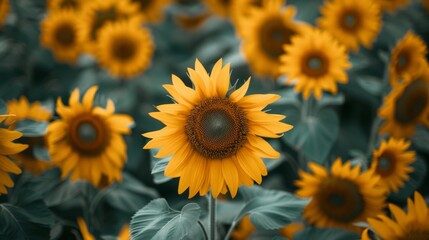 Fototapeta premium A vibrant sunflower field in full bloom.