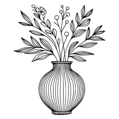 Vase with floral leaves, bouquet floral leaf in vase 