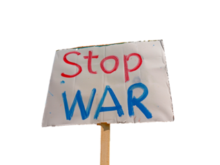 Sign with "Stop War" text made by freehand with transparent background.