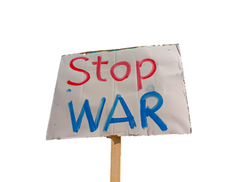 Sign with "Stop War" text made by freehand with transparent background. - Powered by Adobe